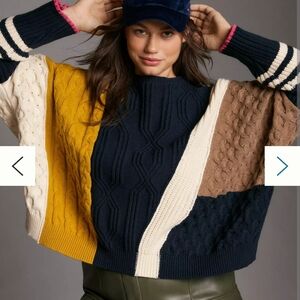 MAEVE Colorblock Cable Knit Sweater